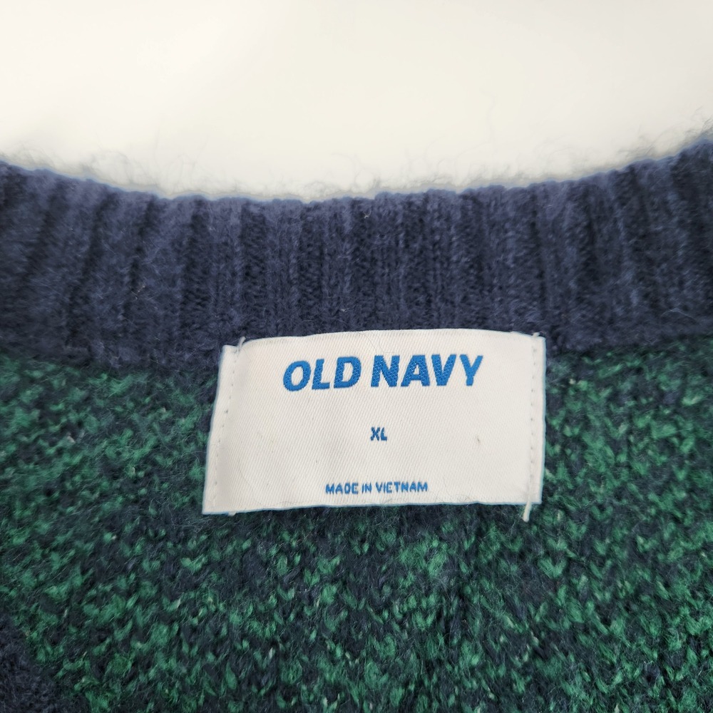 Old Navy Womens XL Green Blue Plaid Crew Neck Long Sleeve Pullover Sweater - Picture 3 of 6